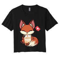 Kawaii Anime Fox Drinking Boba Bubble Tea Japanese Gift Women's Crop Top Tee