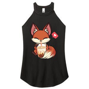 Kawaii Anime Fox Drinking Boba Bubble Tea Japanese Gift Women's Perfect Tri Rocker Tank