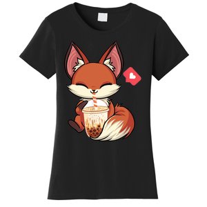 Kawaii Anime Fox Drinking Boba Bubble Tea Japanese Gift Women's T-Shirt