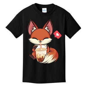 Kawaii Anime Fox Drinking Boba Bubble Tea Japanese Gift Kids T-Shirt