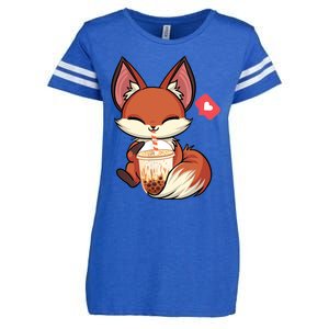 Kawaii Anime Fox Drinking Boba Bubble Tea Japanese Gift Enza Ladies Jersey Football T-Shirt