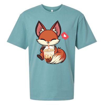 Kawaii Anime Fox Drinking Boba Bubble Tea Japanese Gift Sueded Cloud Jersey T-Shirt