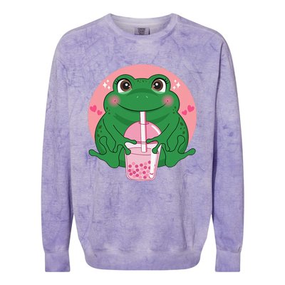 Kawaii Anime Frog Drinking Boba Tea Bubble Tea Cute Japanese Colorblast Crewneck Sweatshirt