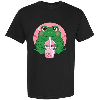 Kawaii Anime Frog Drinking Boba Tea Bubble Tea Cute Japanese Garment-Dyed Heavyweight T-Shirt