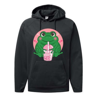 Kawaii Anime Frog Drinking Boba Tea Bubble Tea Cute Japanese Performance Fleece Hoodie