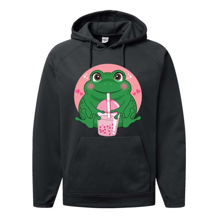 Kawaii Anime Frog Drinking Boba Tea Bubble Tea Cute Japanese Performance Fleece Hoodie