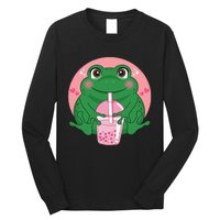 Kawaii Anime Frog Drinking Boba Tea Bubble Tea Cute Japanese Long Sleeve Shirt