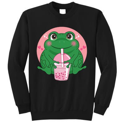 Kawaii Anime Frog Drinking Boba Tea Bubble Tea Cute Japanese Sweatshirt