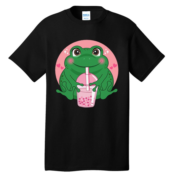 Kawaii Anime Frog Drinking Boba Tea Bubble Tea Cute Japanese Tall T-Shirt