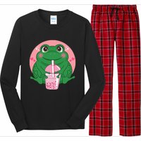 Kawaii Anime Frog Drinking Boba Tea Bubble Tea Cute Japanese Long Sleeve Pajama Set