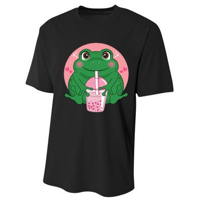 Kawaii Anime Frog Drinking Boba Tea Bubble Tea Cute Japanese Performance Sprint T-Shirt