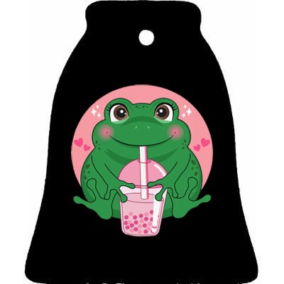 Kawaii Anime Frog Drinking Boba Tea Bubble Tea Cute Japanese Ceramic Bell Ornament