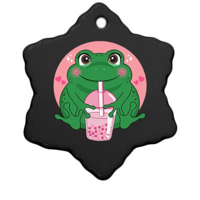 Kawaii Anime Frog Drinking Boba Tea Bubble Tea Cute Japanese Ceramic Star Ornament