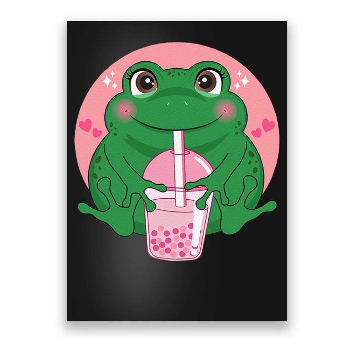 Kawaii Anime Frog Drinking Boba Tea Bubble Tea Cute Japanese Poster