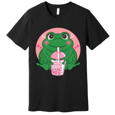 Kawaii Anime Frog Drinking Boba Tea Bubble Tea Cute Japanese Premium T-Shirt