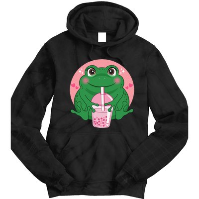 Kawaii Anime Frog Drinking Boba Tea Bubble Tea Cute Japanese Tie Dye Hoodie