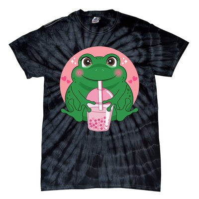 Kawaii Anime Frog Drinking Boba Tea Bubble Tea Cute Japanese Tie-Dye T-Shirt