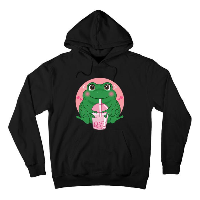 Kawaii Anime Frog Drinking Boba Tea Bubble Tea Cute Japanese Tall Hoodie