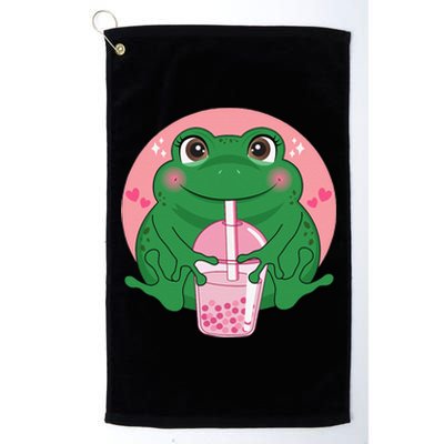 Kawaii Anime Frog Drinking Boba Tea Bubble Tea Cute Japanese Platinum Collection Golf Towel