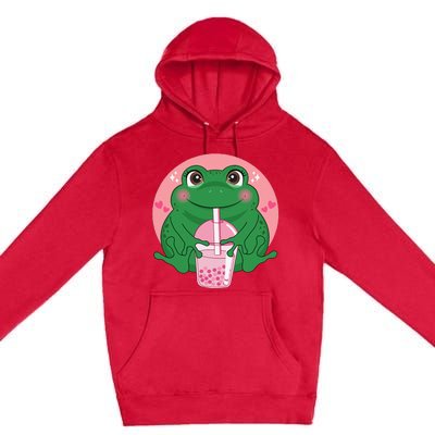 Kawaii Anime Frog Drinking Boba Tea Bubble Tea Cute Japanese Premium Pullover Hoodie