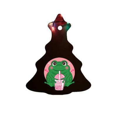 Kawaii Anime Frog Drinking Boba Tea Bubble Tea Cute Japanese Ceramic Tree Ornament