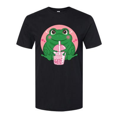 Kawaii Anime Frog Drinking Boba Tea Bubble Tea Cute Japanese Softstyle CVC T-Shirt