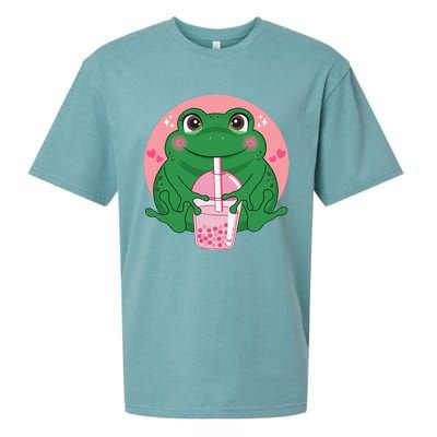 Kawaii Anime Frog Drinking Boba Tea Bubble Tea Cute Japanese Sueded Cloud Jersey T-Shirt