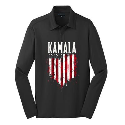 Kamala American Flag Silk Touch Performance Long Sleeve Polo