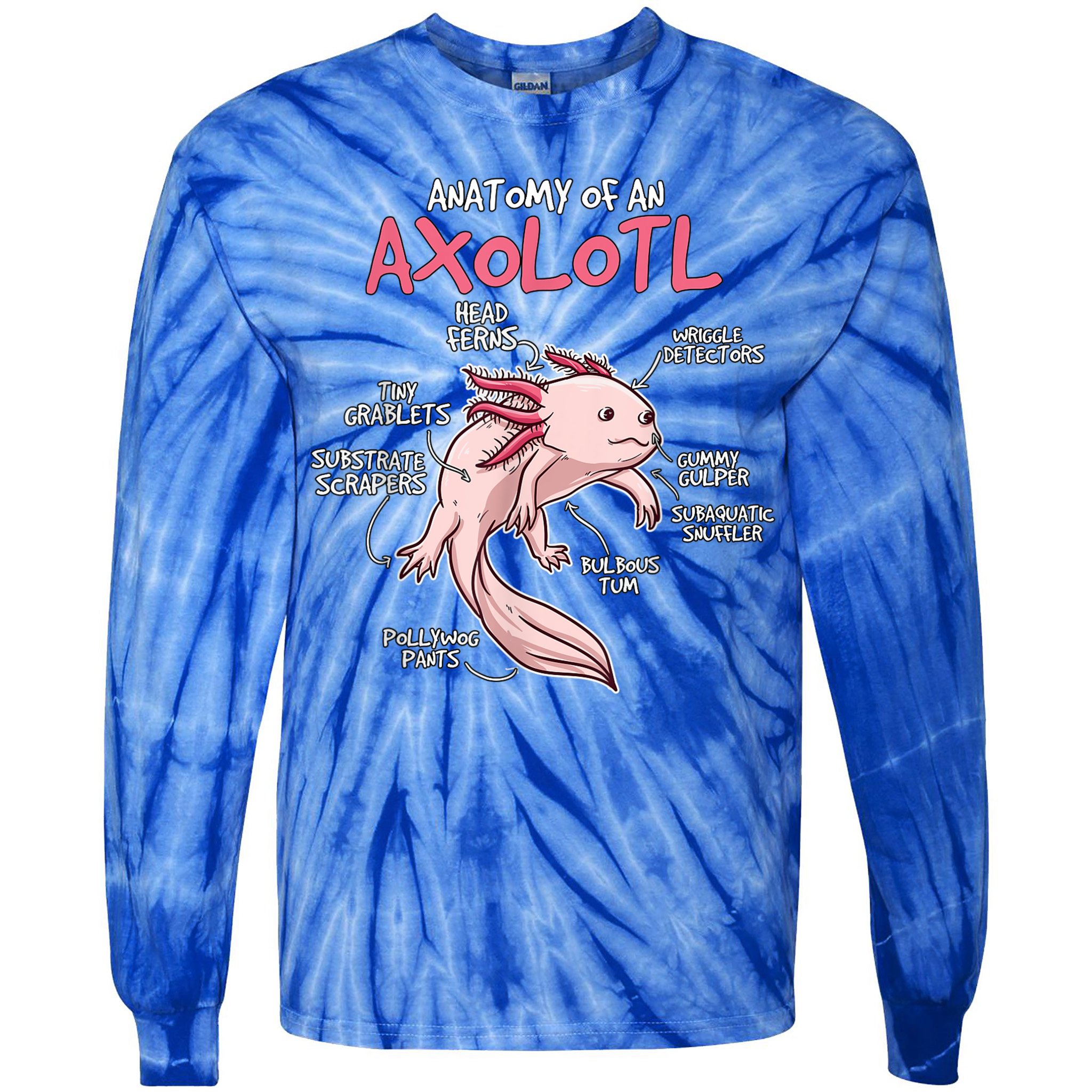 Kids Axolotl Gift Axolotl Stuff Anatomy Of An Axolotl Tie-Dye Long Sleeve Shirt