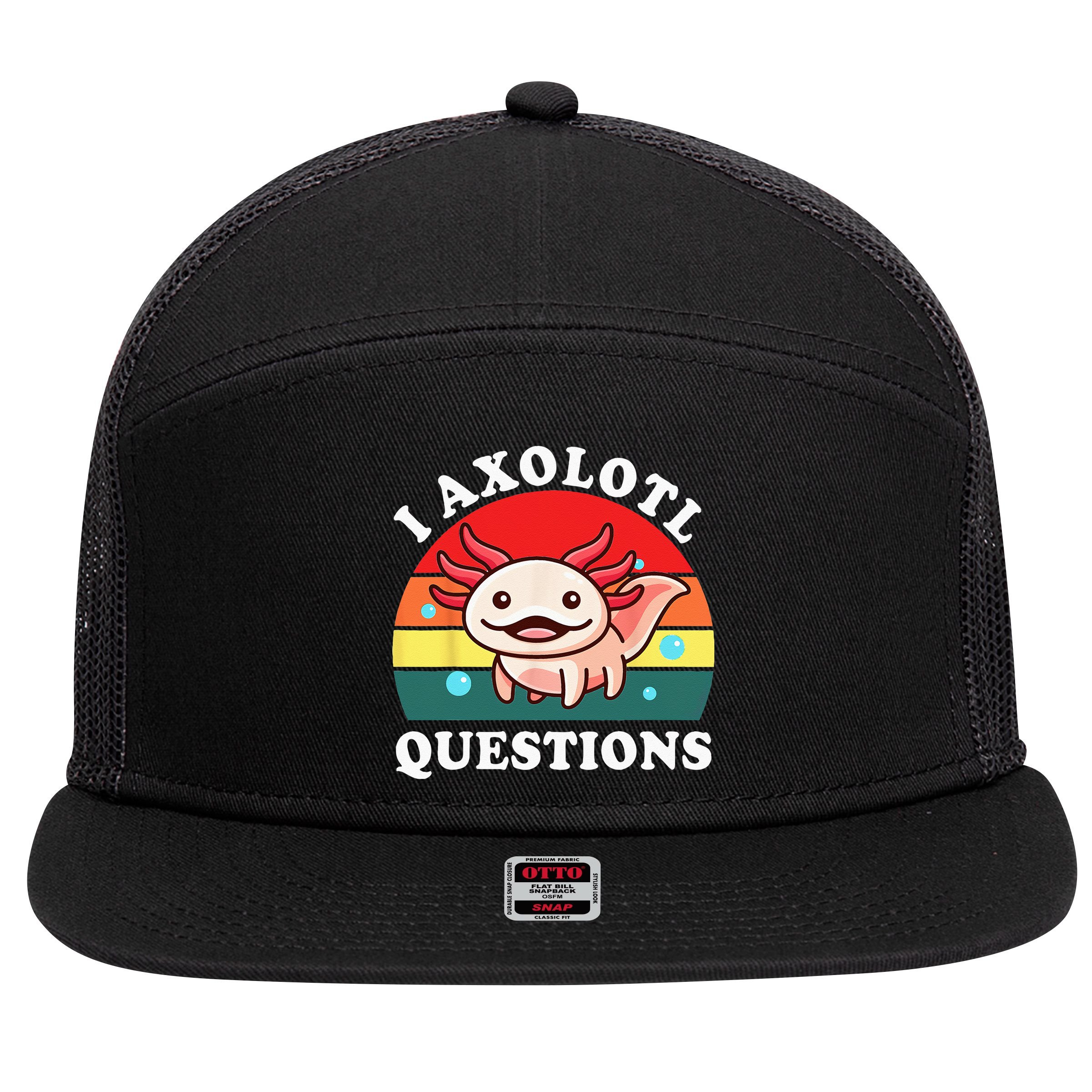 Kids Axolotl I Axolotl Questions Retro Cute Anime 7 Panel Mesh Trucker Snapback Hat