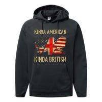 Kinda American Kinda British Dual Citizenship US UK Flag  Performance Fleece Hoodie