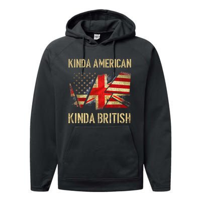 Kinda American Kinda British Dual Citizenship US UK Flag  Performance Fleece Hoodie