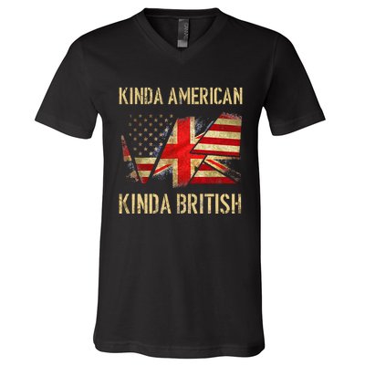 Kinda American Kinda British Dual Citizenship US UK Flag  V-Neck T-Shirt