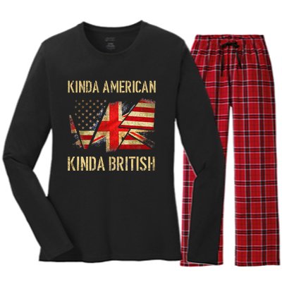 Kinda American Kinda British Dual Citizenship US UK Flag  Women's Long Sleeve Flannel Pajama Set 