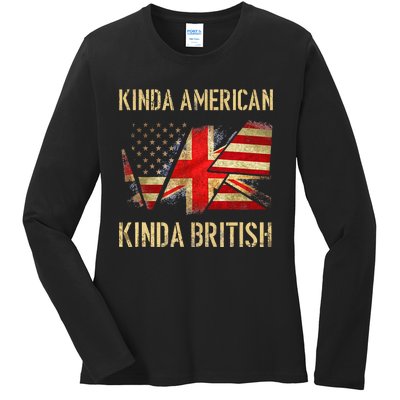 Kinda American Kinda British Dual Citizenship US UK Flag  Ladies Long Sleeve Shirt