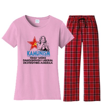 Kammunism Anti Kamala Vote Trump 2024 Political Women's Flannel Pajama Set