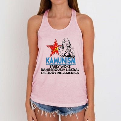 Kammunism Anti Kamala Vote Trump 2024 Political Women's Knotted Racerback Tank