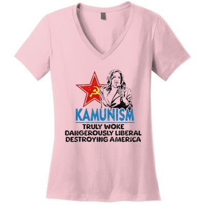 Kammunism Anti Kamala Vote Trump 2024 Political Women's V-Neck T-Shirt