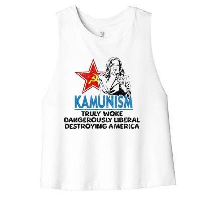 Kammunism Anti Kamala Vote Trump 2024 Political Women's Racerback Cropped Tank