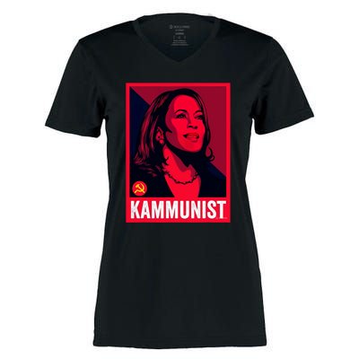 Kamunist Anti Kamala Harris Funny Election 2024 Women's Momentum V-Neck T-Shirt