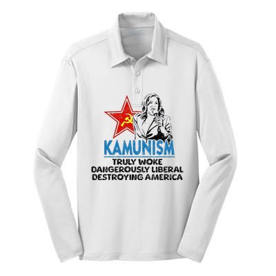 Kammunism Anti Kamala Vote Trump 2024 Silk Touch Performance Long Sleeve Polo