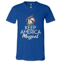 Keep America Magical Unicorn 4th Of July Gift V-Neck T-Shirt