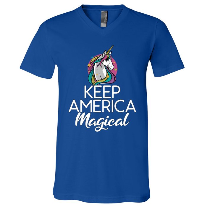 Keep America Magical Unicorn 4th Of July Gift V-Neck T-Shirt