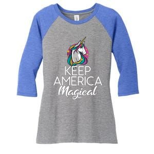 Keep America Magical Unicorn 4th Of July Gift Women's Tri-Blend 3/4-Sleeve Raglan Shirt