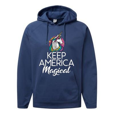 Keep America Magical Unicorn 4th Of July Gift Performance Fleece Hoodie