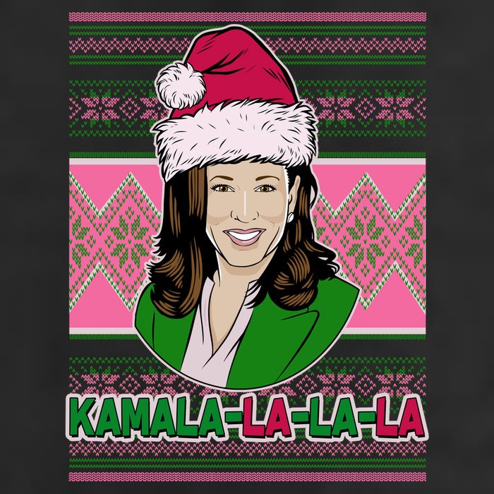 Kamala La La La  AKA Ugly Christmas Sweater 7 Panel Mesh Trucker Snapback Hat