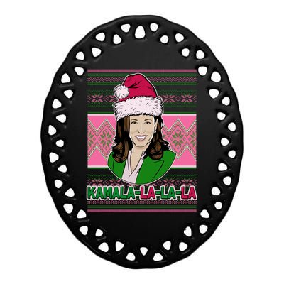 Kamala La La La  AKA Ugly Christmas Sweater Ceramic Oval Ornament