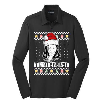 Kamala La La La Ugly Christmas Sweater Silk Touch Performance Long Sleeve Polo