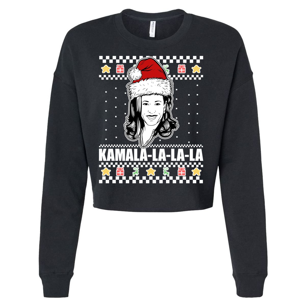 Kamala La La La Ugly Christmas Sweater Cropped Pullover Crew