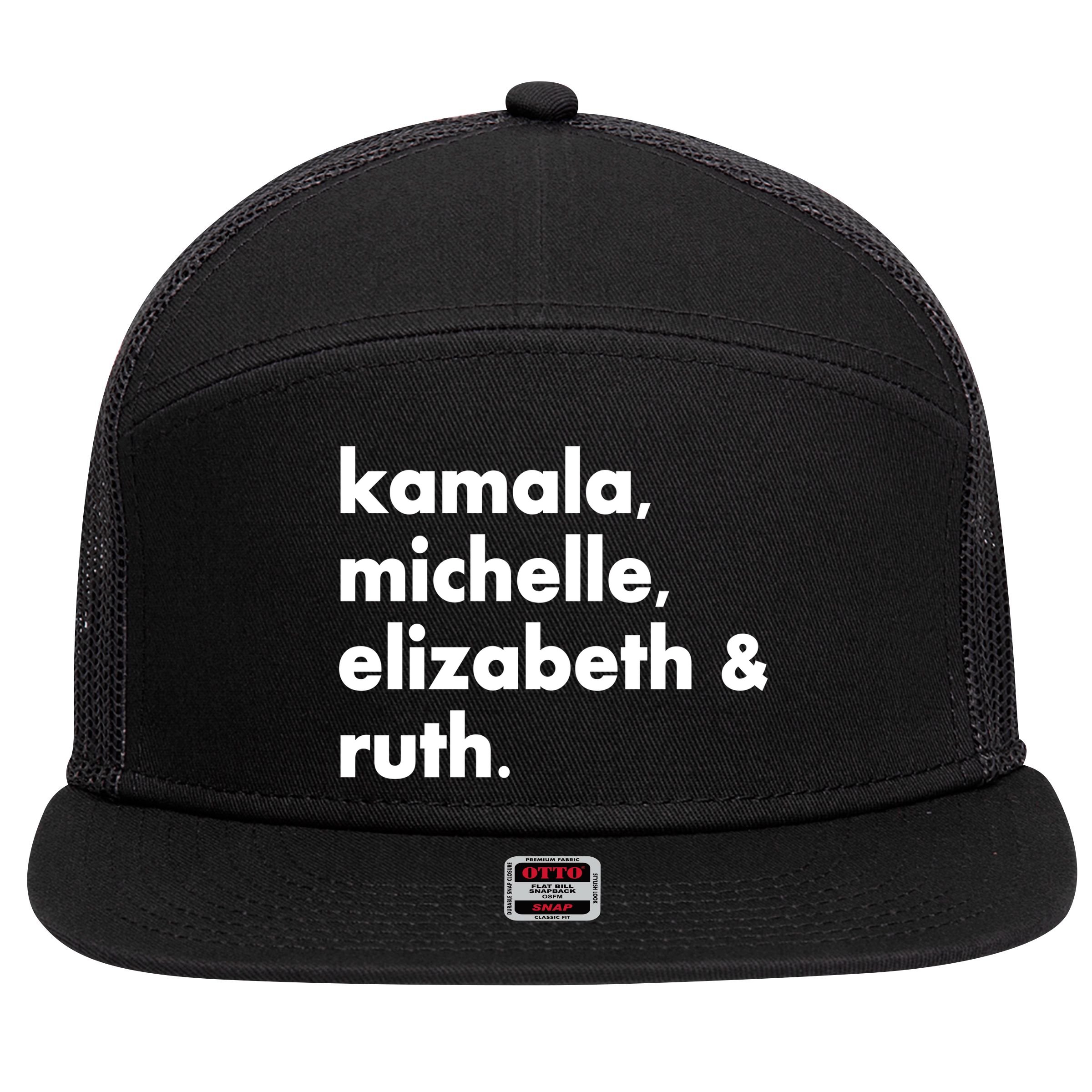 Kamala Michelle RBG Elizabeth Ruth 7 Panel Mesh Trucker Snapback Hat